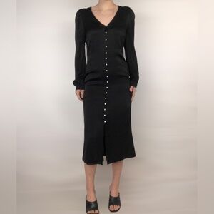 En Saison Lizette Satin Crystal Button Midi Dress Size L Black‎ French Style